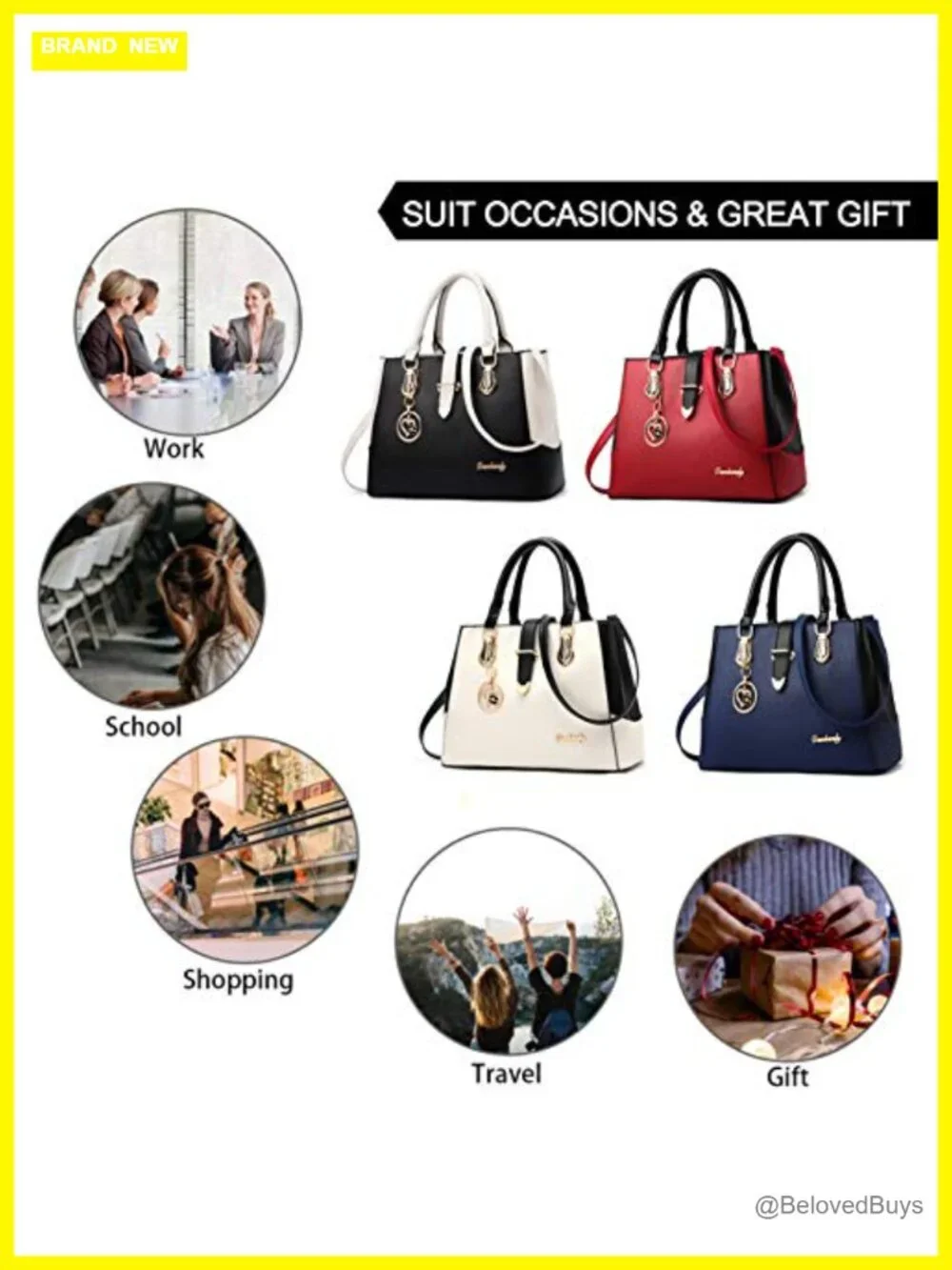 Large Capacity PU Leather Top Handle Tote Shoulder Crossbody Bag